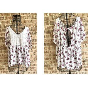 Torrid Floral Top Size 3X 22 24 Lace Crochet Boho Peasant Dolman Sleeves…